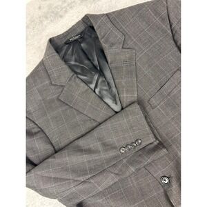 JOS A BANK 46R Sport Coat Gray Plaid Two Button‎ Blazer Modern Fit 100% Wool